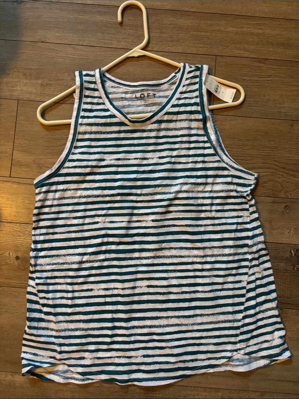 LOFT Teal and White Striped Sleeveless Top